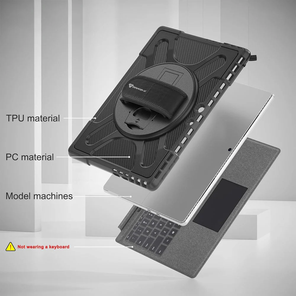 SLN-MS-SFPR9 | Microsoft Surface Pro 13-inch Copilot+ PC | Ultra 2 layers shockproof rugged case with hand strap and kick-stand Compatible with keyboard - Image 3