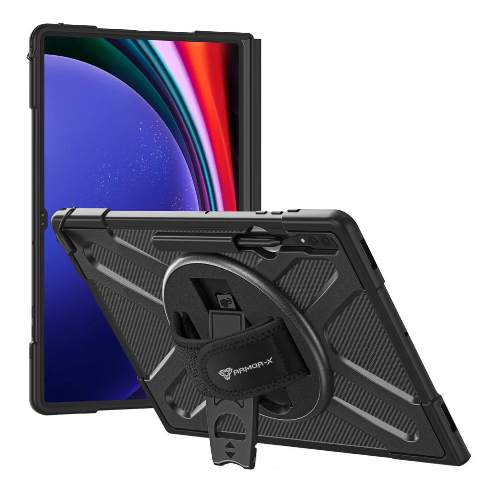SLN-SS-X900 | Samsung Galaxy Tab S9 Ultra SM-X910 / X916 / X918 | Ultra 2 layers shockproof rugged case with hand strap and kick-stand Compatible with keyboard