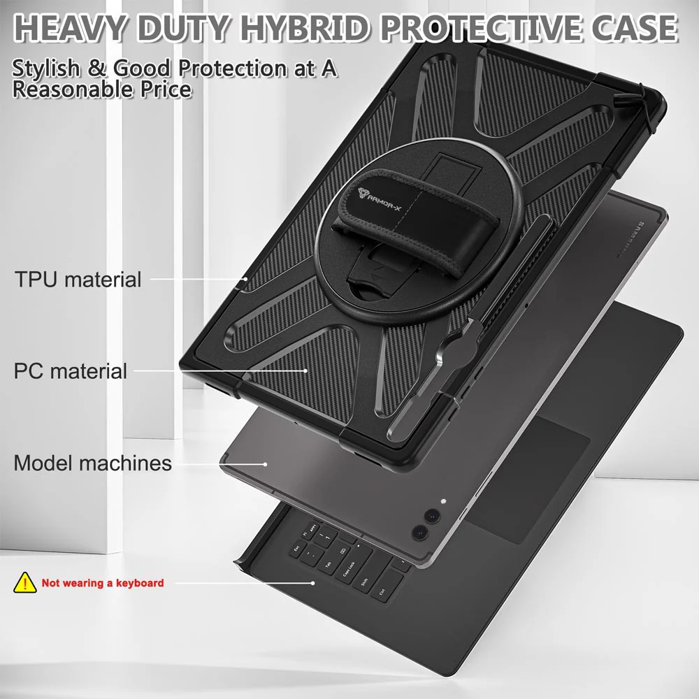 SLN-SS-X900 | Samsung Galaxy Tab S9 Ultra SM-X910 / X916 / X918 | Ultra 2 layers shockproof rugged case with hand strap and kick-stand Compatible with keyboard - Image 3