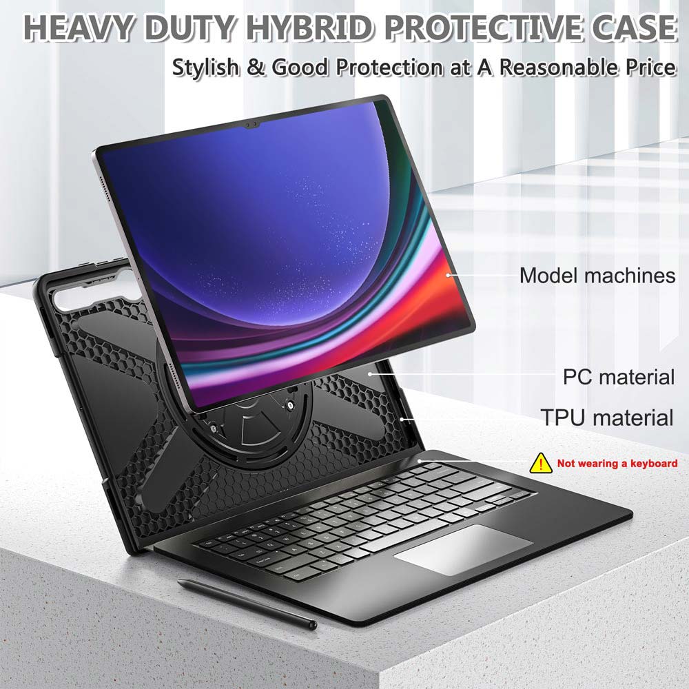 SLN-SS-X900 | Samsung Galaxy Tab S9 Ultra SM-X910 / X916 / X918 | Ultra 2 layers shockproof rugged case with hand strap and kick-stand Compatible with keyboard - Image 2