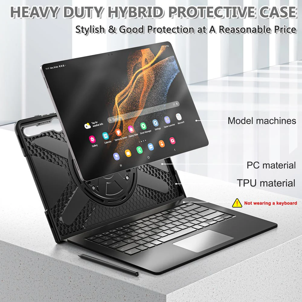 SLN-SS-X900 | Samsung Galaxy Tab S8 Ultra SM-X900 / X906 | Ultra 2 layers shockproof rugged case with hand strap and kick-stand Compatible with keyboard - Image 3
