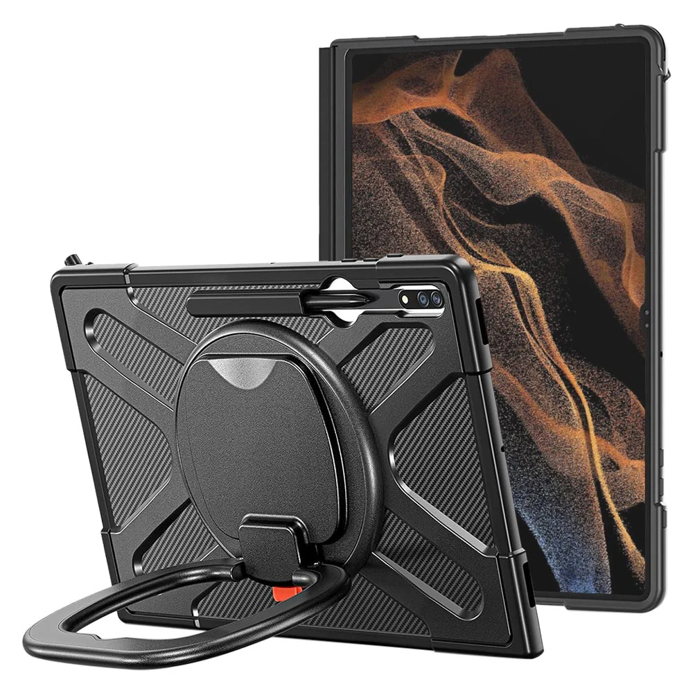 SON-SS-X900 | Samsung Galaxy Tab S8 Ultra SM-X900 / X906 | Ultra 2 layers shockproof rugged case with folding grip and kick-stand Compatible with keyboard