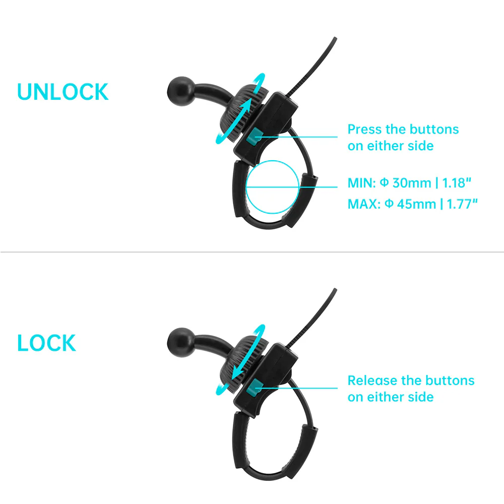 UCP-X175 | Locking Strap Handlebar Universal Mount | ⌀30-45mm | Design for Phone - Image 2