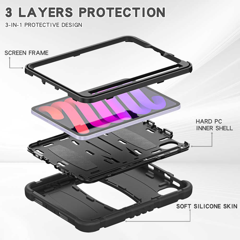 VRN-iPad-M6 | iPad mini 6 | 3 layers Protective Rugged Case with kick-stand - Image 3