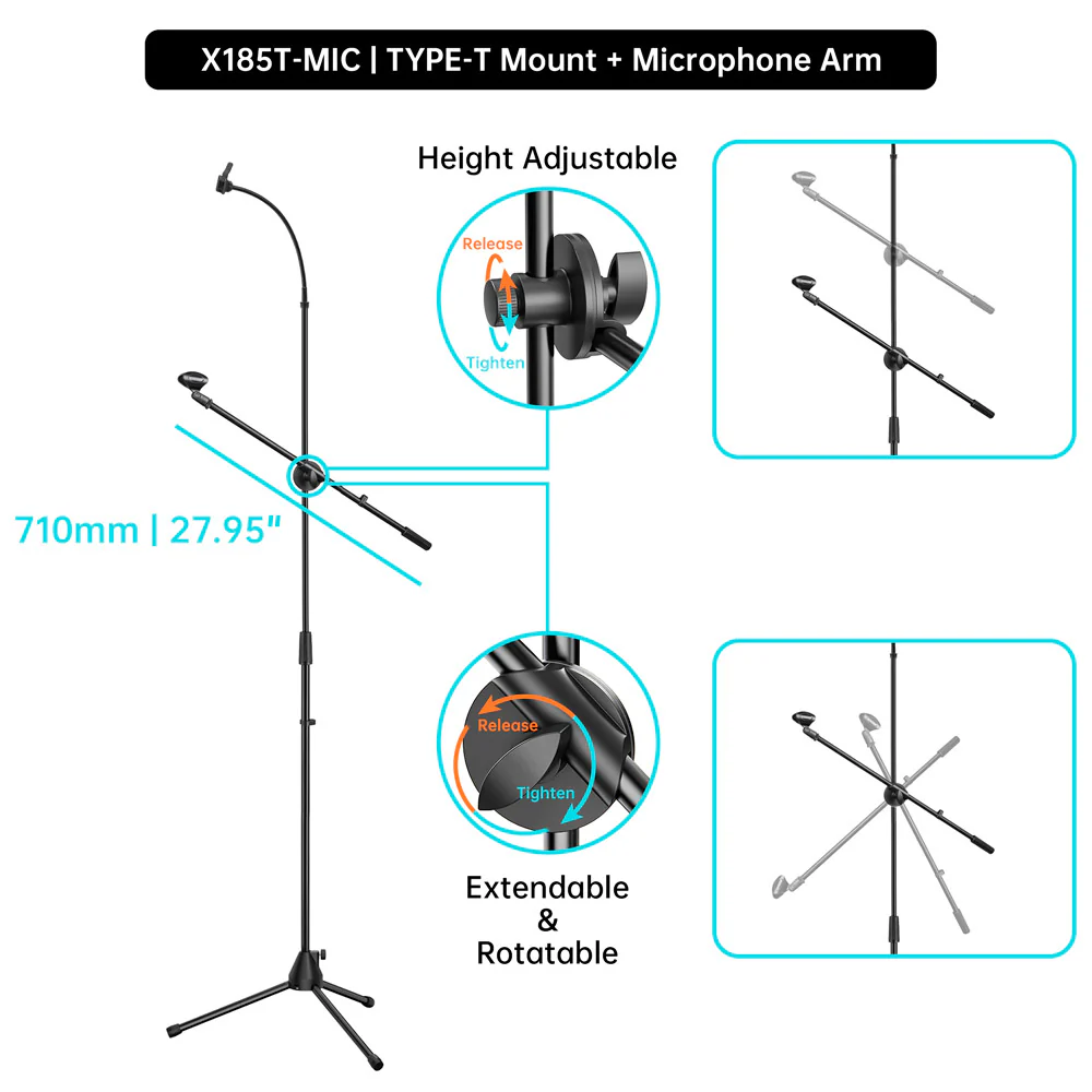 X185T | Tripod Floor Stand With Boom Microphone Arm | TYPE-T For Tablet - Image 4