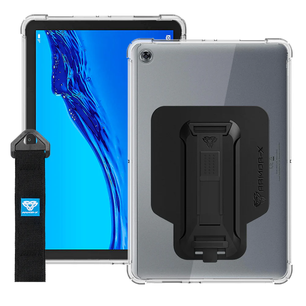 ZXS-HW-M5L*10 | Huawei MediaPad M5 lite 10.1 BAH2-W19 / L09 | 4 corner protection case w/ hand strap kick stand & X-mount
