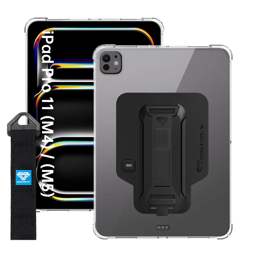 ZXS-iPad-PR11CL | iPad Pro 11 (M4) / (M5) | 4 corner protection case w/ hand strap kick stand & X-mount - Image 13