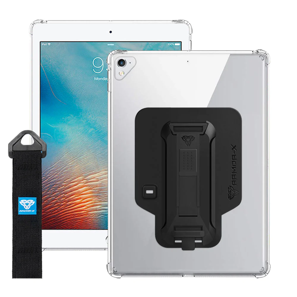 ZXS-iPad-PR1CL | iPad 9.7 2017 2018 | 4 corner protection case w/ hand strap kick stand & X-mount - Image 12