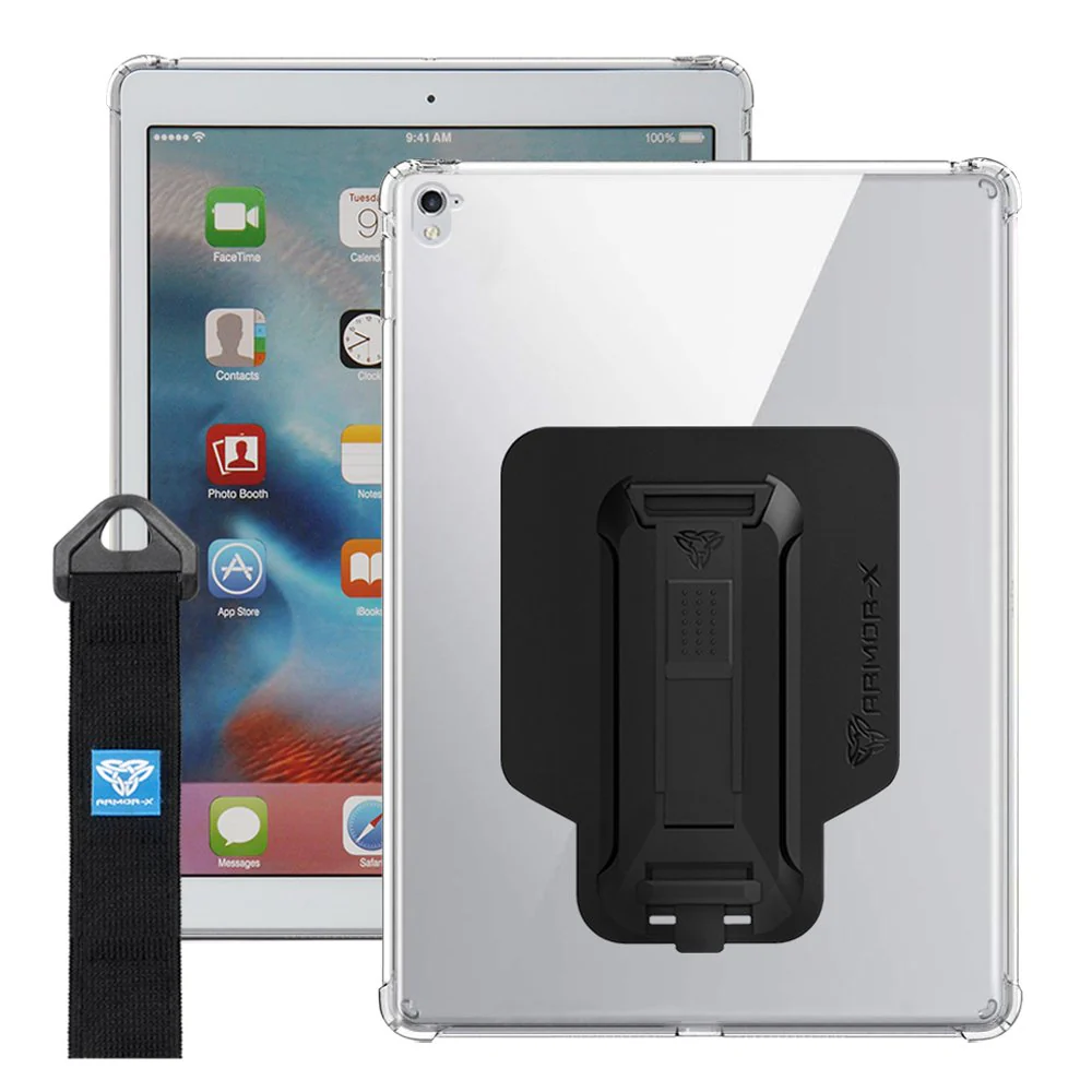 ZXS-iPad-PR2CL | iPad Pro 12.9 ( 1st / 2nd Gen. ) 2015 / 2017 | 4 corner protection case w/ hand strap kick stand & X-mount