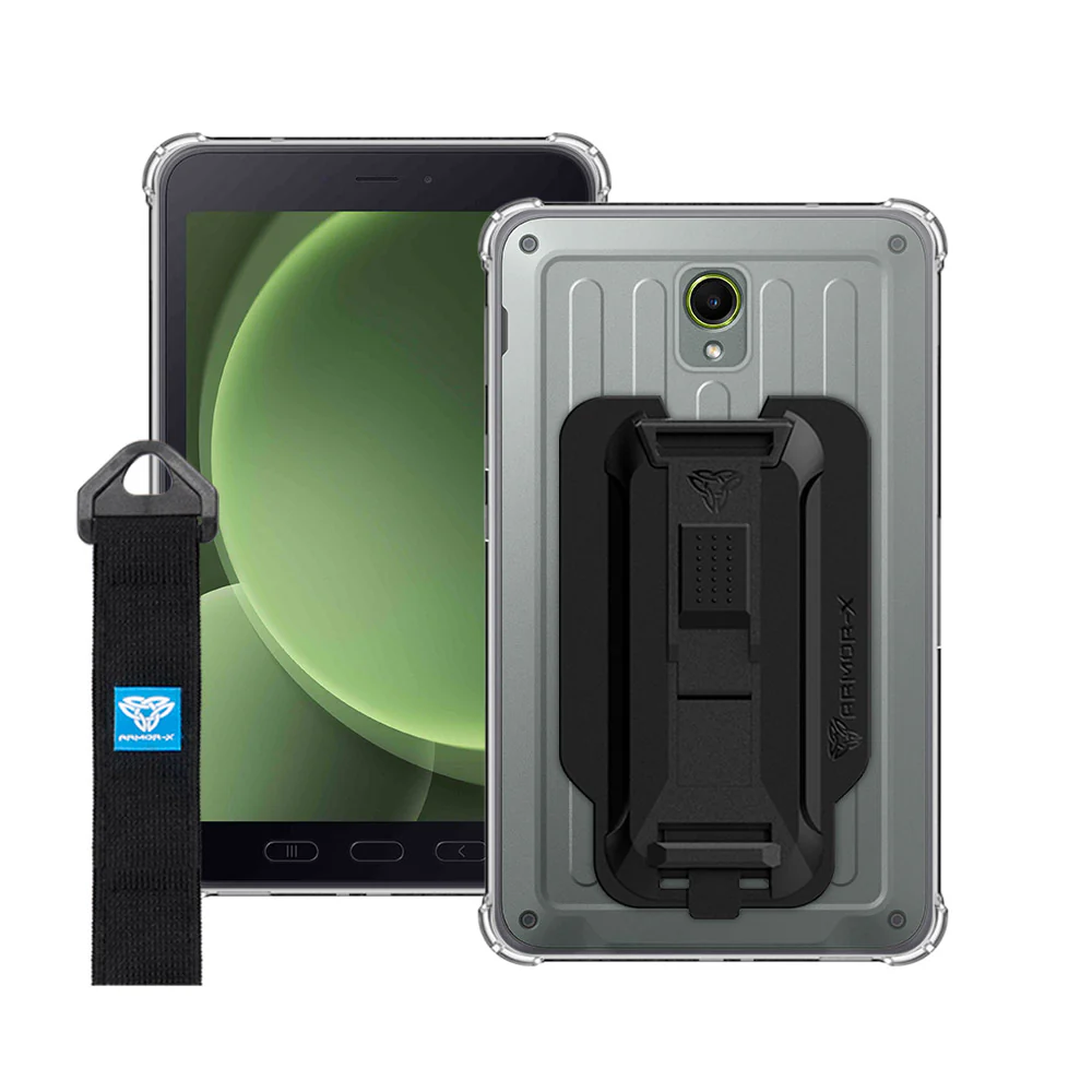ZXS-SS-X306 | Samsung Galaxy Tab Active5 (8-inch) SM-X300 SM-X306B SM-X308U / Active3 | 4 corner protection case w/ hand strap kick stand & X-mount