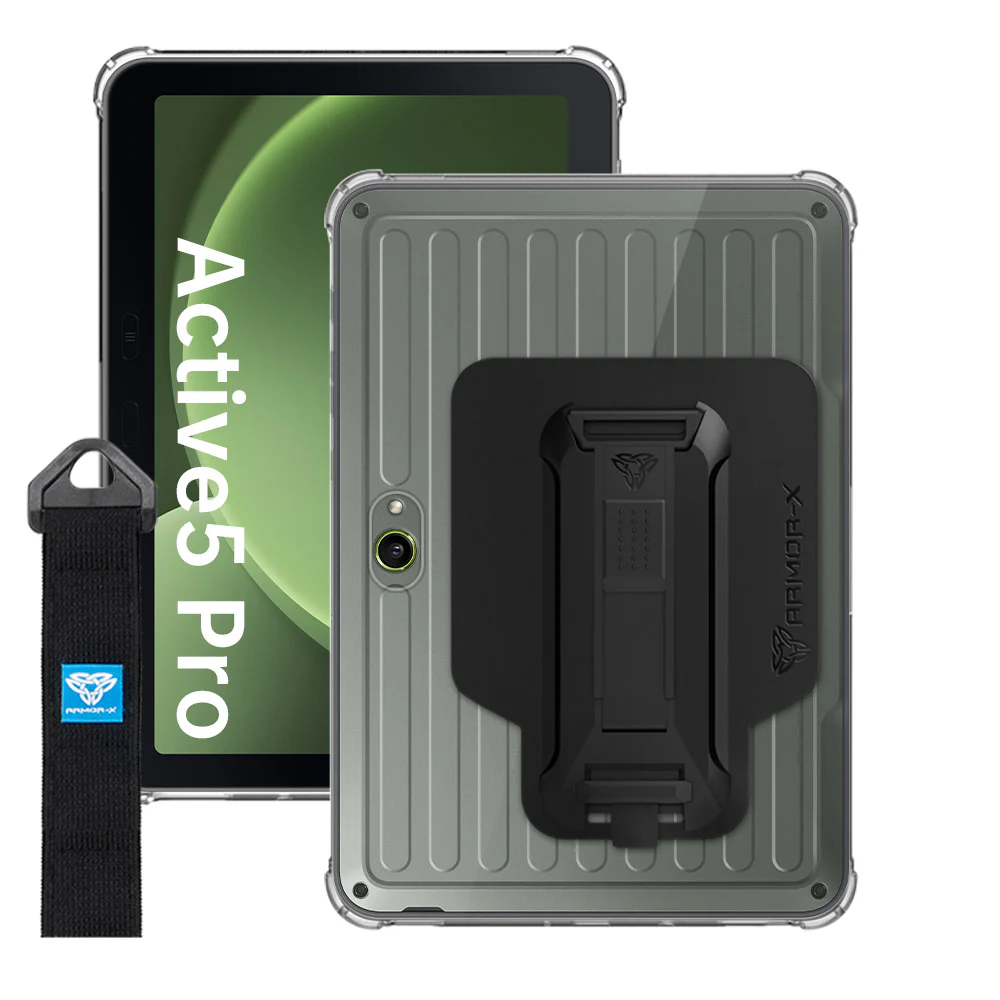 ZXS-SS-X350 | Samsung Galaxy Tab Active5 Pro (10.1-inch) SM-X350 SM-X356 SM-X358 / Active4 Pro / Active Pro | 4 corner protection case w/ hand strap kick stand & X-mount